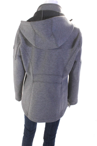 Andrew Marc Womens High Neck Full Zipper Hooded Jacket Gray Size Large