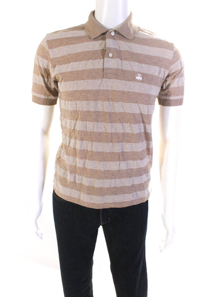 Brooks Brothers Mens Striped Short Sleeves Polo Shirt Beige Size Small