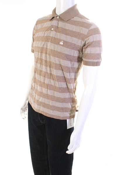 Brooks Brothers Mens Striped Short Sleeves Polo Shirt Beige Size Small