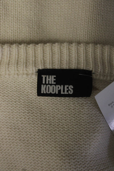 The Kooples Womens White Wool Printed Embroidery Crew Neck Sweater Top Size XS