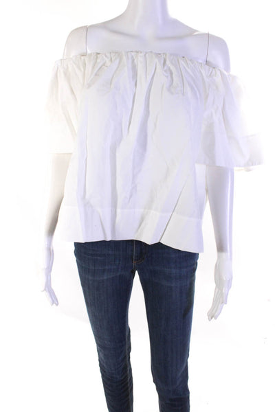 Vince Womens White Cotton Off Shoulder Pleated Short Sleeve Blouse Top Size S