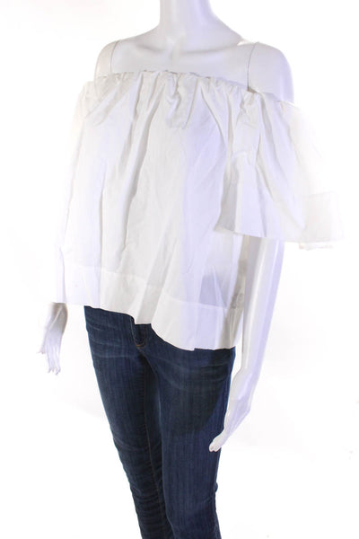 Vince Womens White Cotton Off Shoulder Pleated Short Sleeve Blouse Top Size S