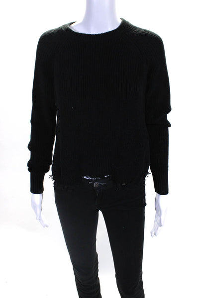 Cotton By Autumn Cashmere Womens Long Sleeve Crop Crew Neck Sweater Black Size M