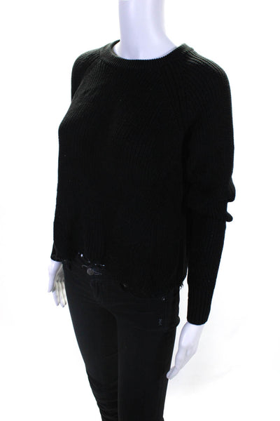 Cotton By Autumn Cashmere Womens Long Sleeve Crop Crew Neck Sweater Black Size M