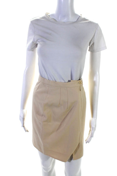 Escada Margaretha Ley Womens Pleated Waist Zipper Slit Pencil Skirt Tan Size 34