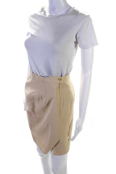 Escada Margaretha Ley Womens Pleated Waist Zipper Slit Pencil Skirt Tan Size 34