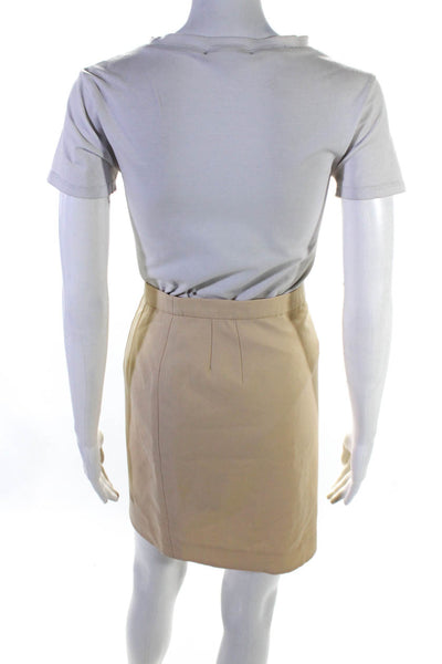 Escada Margaretha Ley Womens Pleated Waist Zipper Slit Pencil Skirt Tan Size 34