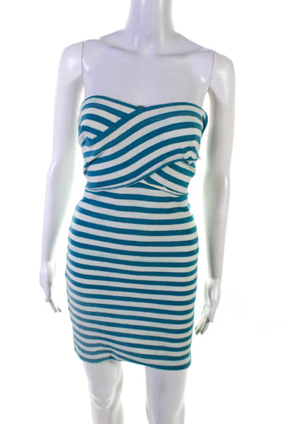 L'Agence Womens Striped Sweetheart Strapless Pencil Dress Turquoise White Size S