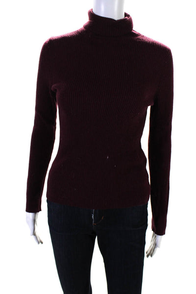 Jonathan Simkhai Women's Turtleneck Long Sleeves Ribbed Sweater Burgundy Size XS