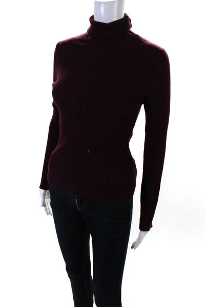 Jonathan Simkhai Women's Turtleneck Long Sleeves Ribbed Sweater Burgundy Size XS