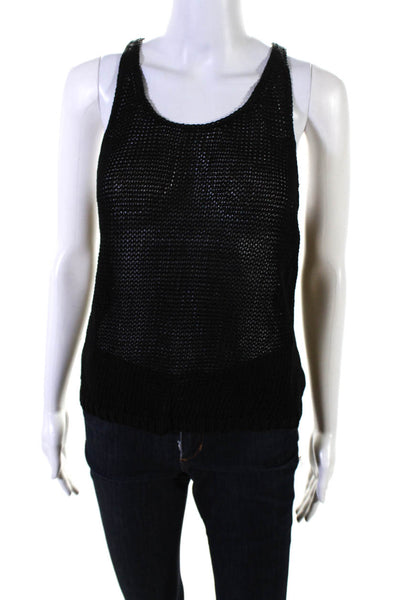 360 Sweater Women's Scoop Neck Sleeveless Open Knit Tank Sweater Black Size XS