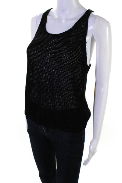 360 Sweater Women's Scoop Neck Sleeveless Open Knit Tank Sweater Black Size XS