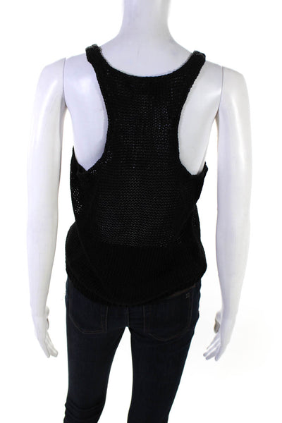 360 Sweater Women's Scoop Neck Sleeveless Open Knit Tank Sweater Black Size XS