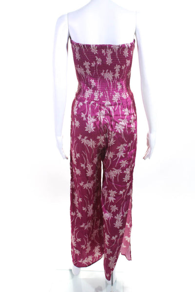 Chaser Womens Floral Strapless Shirred Tube Top Jumpsuit Pink White Size XS