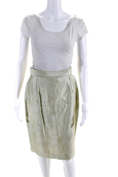 Bergamo By Ebi Womens Silk Floral Button-Up Pencil Skirt 2 Piece Set Green Size8