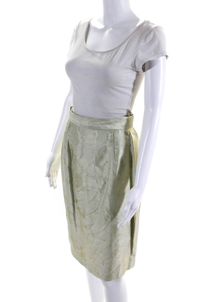 Bergamo By Ebi Womens Silk Floral Button-Up Pencil Skirt 2 Piece Set Green Size8