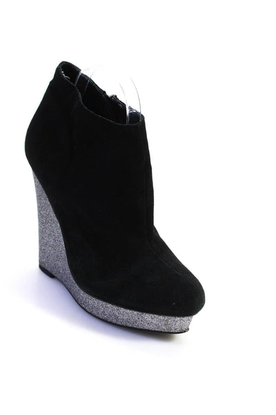 DV Dolce Vita Womens Suede Glitter Platform Ankle Boots Wedges Black Size 9.5