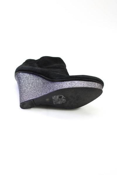 DV Dolce Vita Womens Suede Glitter Platform Ankle Boots Wedges Black Size 9.5