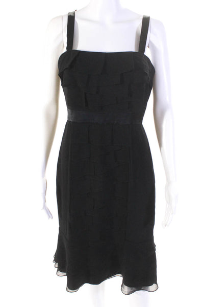 BCBG Max Azria Womens Pleated Zipped Strap Midi Empire Waist Dress Black Size 8