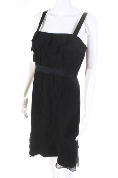 BCBG Max Azria Womens Pleated Zipped Strap Midi Empire Waist Dress Black Size 8