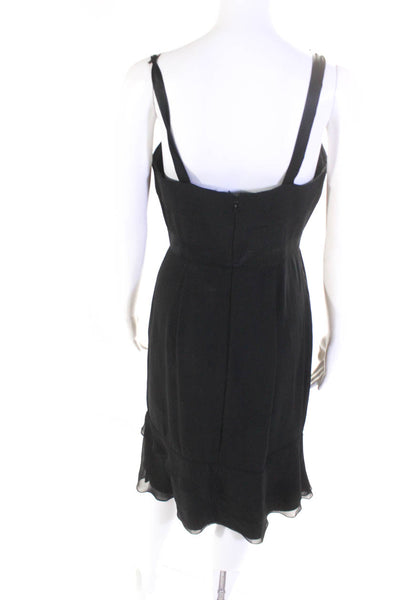 BCBG Max Azria Womens Pleated Zipped Strap Midi Empire Waist Dress Black Size 8