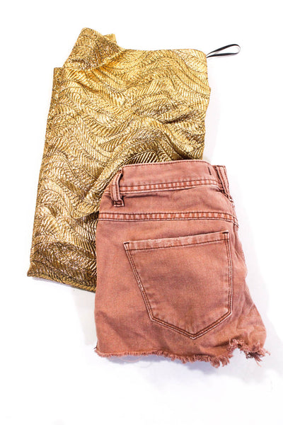 J Crew Free People Womens Striped Metallic Skirt Shorts Gold Size 2 2 5 Lot 2