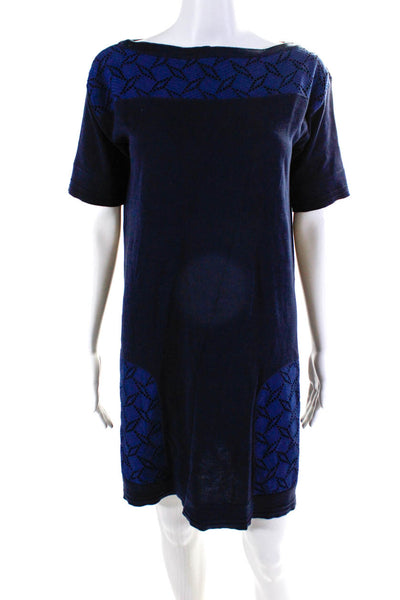 Louis Vuitton Womens Cotton Boat Neck Short Sleeve Cutout Dress Black Size XS