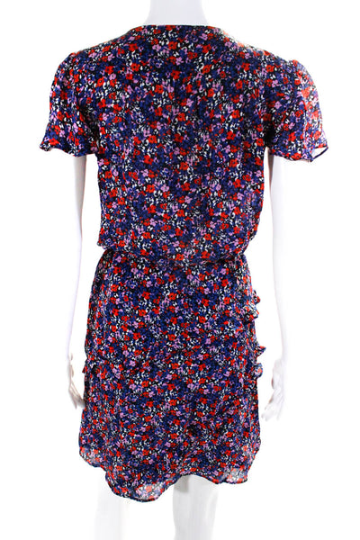 Parker Womens Silk Floral Short Sleeve Ruffled Knee Length Dress Pink Size S