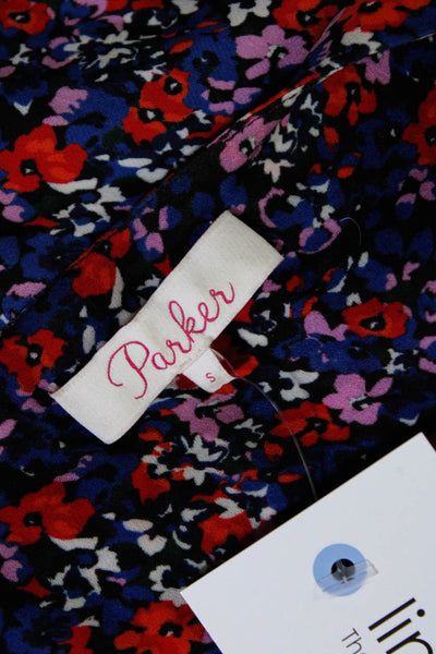 Parker Womens Silk Floral Short Sleeve Ruffled Knee Length Dress Pink Size S