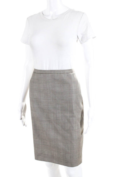 Brooks Brothers Womens Houndstooth Striped Back Zipped Midi Skirt Brown Size 2