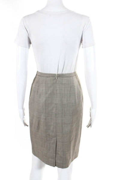 Brooks Brothers Womens Houndstooth Striped Back Zipped Midi Skirt Brown Size 2