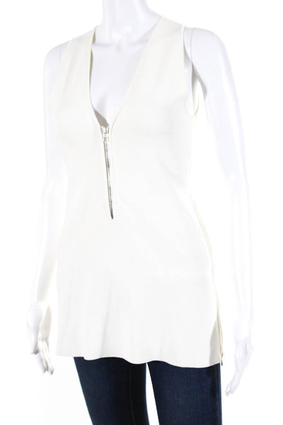 Cedric Charlier Womens Zipper Sides V Neck Tank Top White Size 4