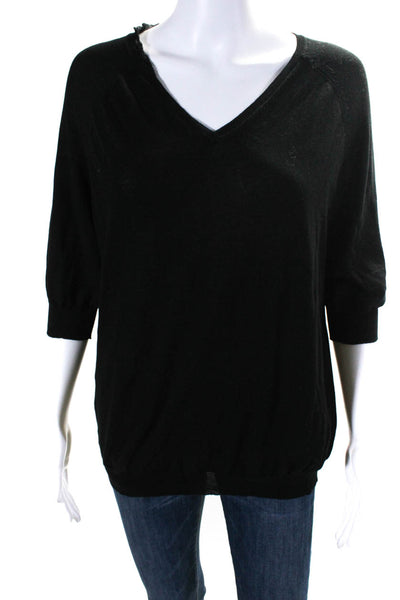 CIVIDINI Womens Short Sleeves V Neck Sweater Black Cotton Size EUR 44