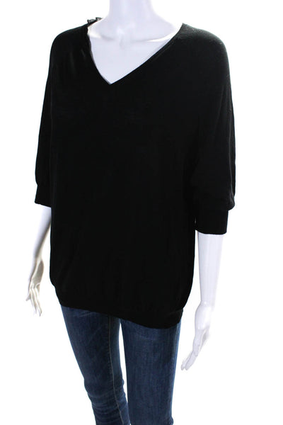 CIVIDINI Womens Short Sleeves V Neck Sweater Black Cotton Size EUR 44