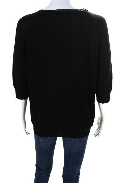 CIVIDINI Womens Short Sleeves V Neck Sweater Black Cotton Size EUR 44