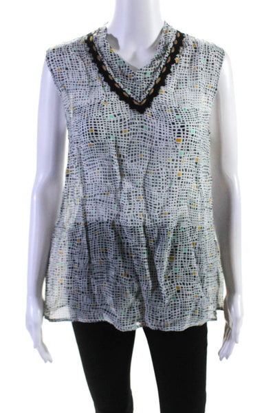 Conditions Apply Womens Geometric Print V-Neck Pullover Blouse Top Black Size M