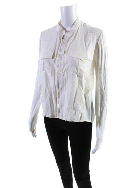 Lola & Sophie Womens Cotton High Neck Long Sleeve Zip Up Blouse Top White Size S