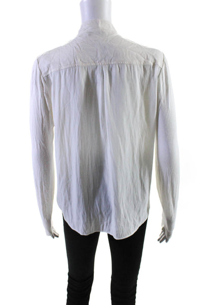 Lola & Sophie Womens Cotton High Neck Long Sleeve Zip Up Blouse Top White Size S