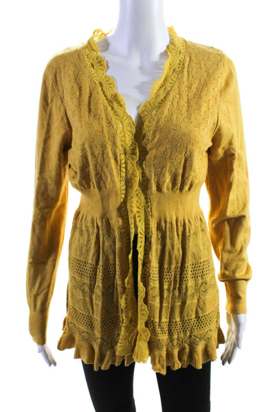 Molly Bracken Womens Lace Trim Long Sleeve Cardigan Sweater Yellow Size M/L