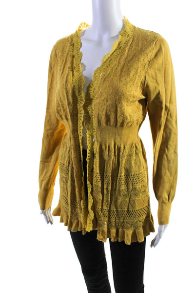 Molly Bracken Womens Lace Trim Long Sleeve Cardigan Sweater Yellow Size M/L