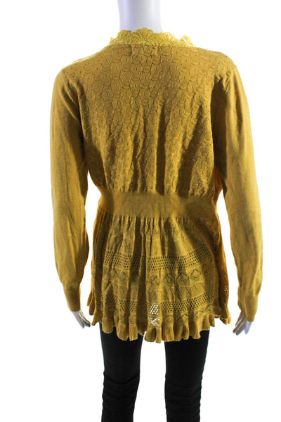 Molly Bracken Womens Lace Trim Long Sleeve Cardigan Sweater Yellow Size M/L