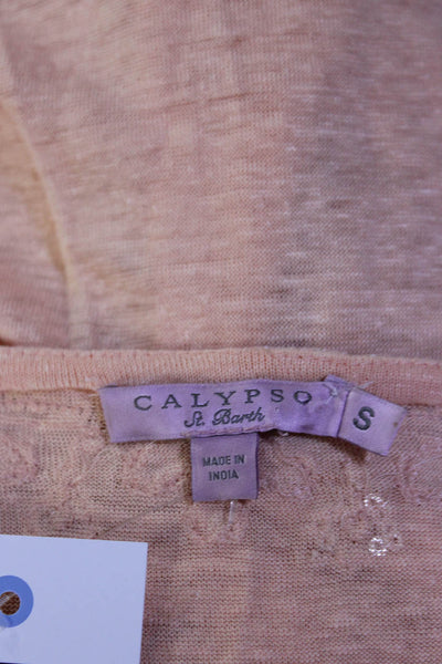 Calypso Saint Barth Women's Linen Sequin Embellished V-Neck Dress Peach Size S
