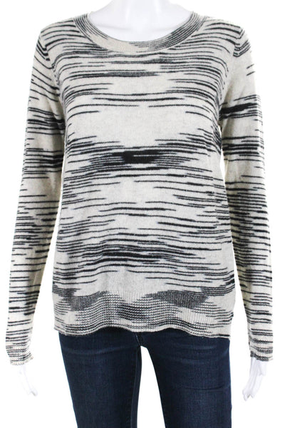 White + Warren Womens Cashmere Abstract Print Long Sleeve Top Gray Black Size XS