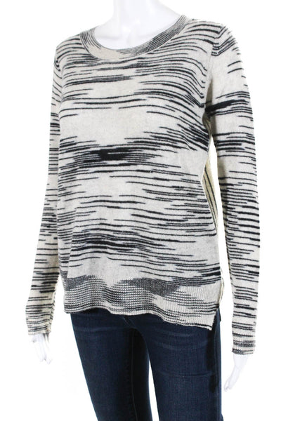 White + Warren Womens Cashmere Abstract Print Long Sleeve Top Gray Black Size XS