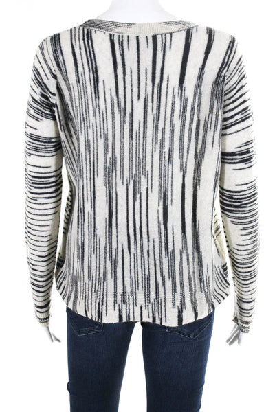 White + Warren Womens Cashmere Abstract Print Long Sleeve Top Gray Black Size XS