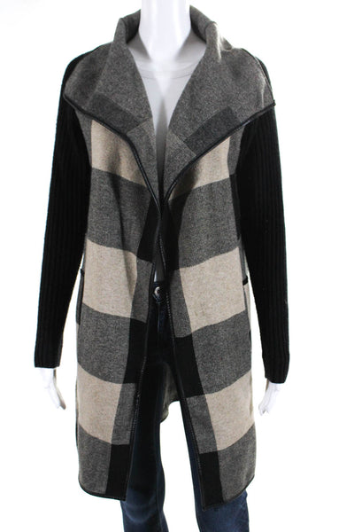 Love Token Womens Check Print Long Sleeve Open Cardigan Coat Beige Black Size XS