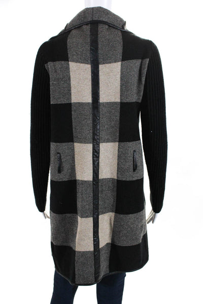 Love Token Womens Check Print Long Sleeve Open Cardigan Coat Beige Black Size XS