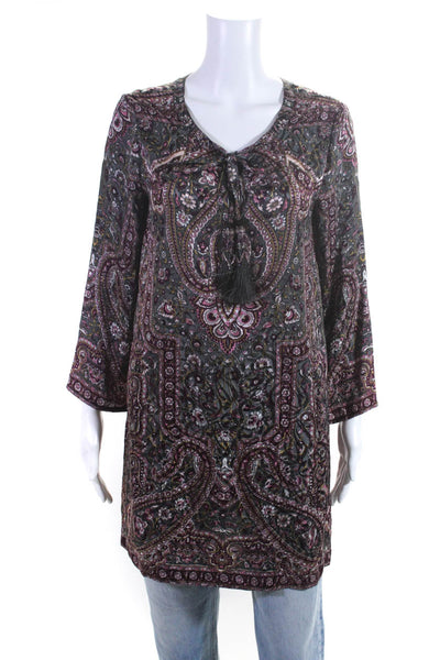 Calypso Saint Barth Womens 100% Silk Long Sleeved Tunic Blouse Gray Pink Size S