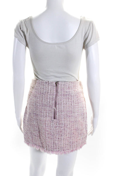 En Saison Women's Tweed Fringe Trim Lined Mini Skirt Pink Size S