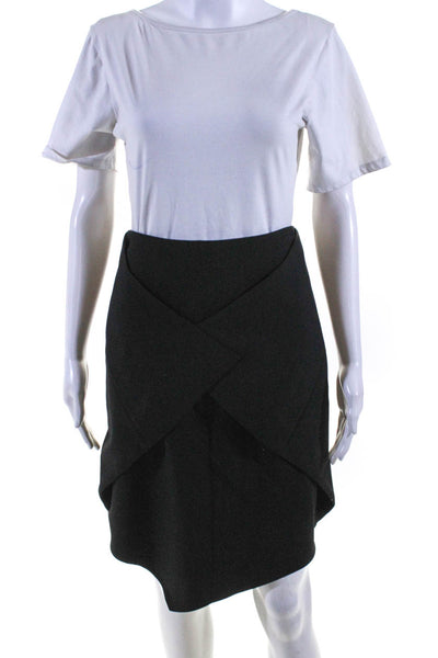 Tibi Women's Asymmetric Knee Length Overlapped Skirt Black Size 0